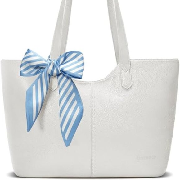 Neiman Marcus LuxeBold Beige Leather Summer Tote Bag with Silk Scarf - Picture 4 of 4